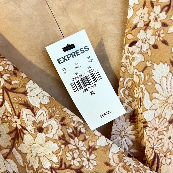 NWT‎ Express Fall Mustard Yellow Floral Flowy Shirt Boho Bohemian - Picture 5 of 6